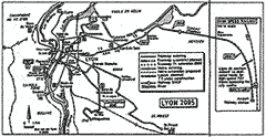 Plan over eksisterende og planlagte letbane og metrolinier i Lyon.