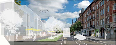 Byfortættet Østre stationsvej med græs
Visualisering: Juul | Frost Arkitekter